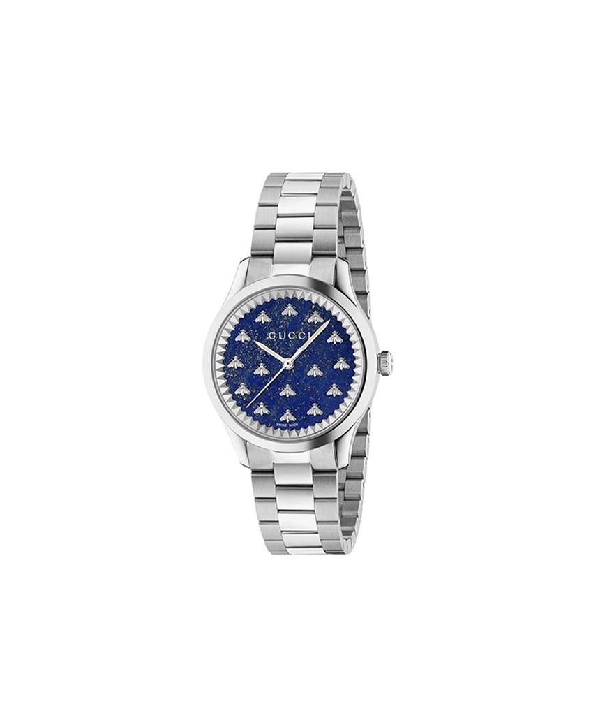 Montre Gucci G-Timeless quartz 32mm acier cadran lapis-lazuli bleu foncé avec abeilles bracelet acier