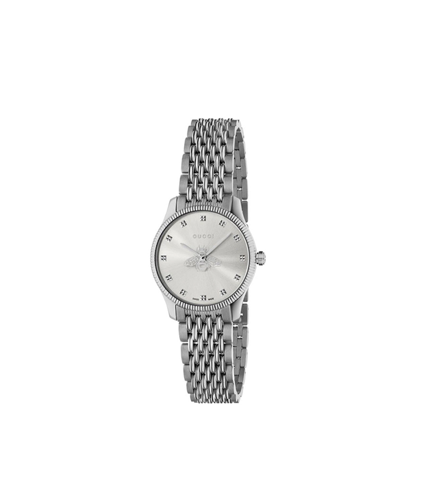 Montre Gucci G-Timeless 29mm quartz acier cadran argent brossé bracelet acier