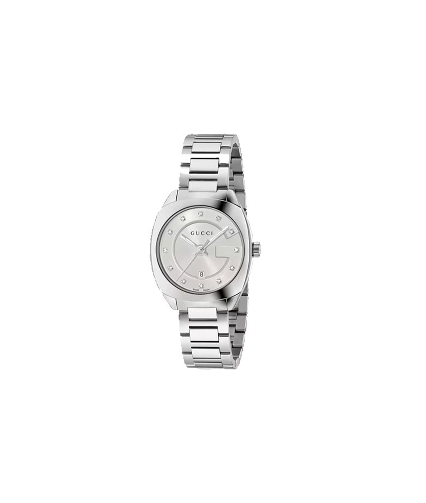 Montre Gucci GG2570 29mm quartz acier cadran serti de diamants bracelet acier