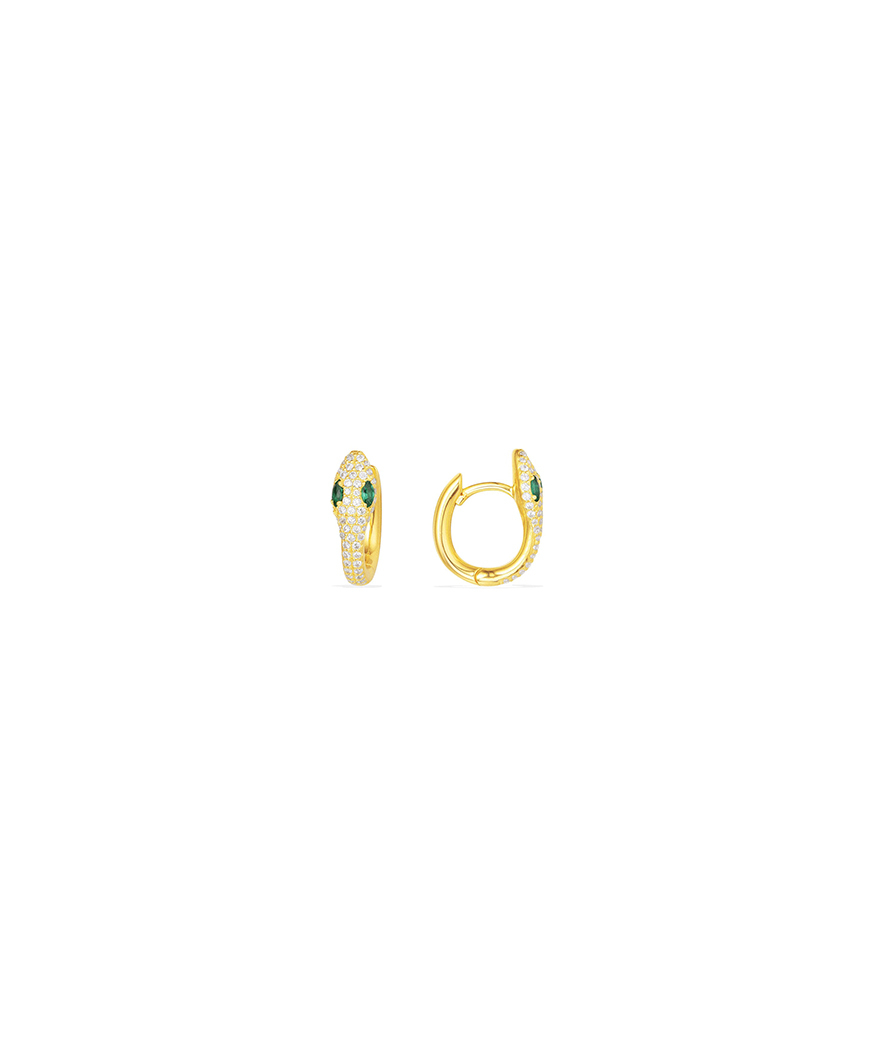 Créoles APM Monaco Symbole serpent avec pierres vertes plaqué or jaune