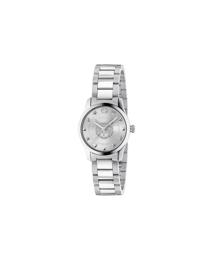 Montre Gucci G-Timeless 27 mm quartz acier cadran argent brossé bracelet acier