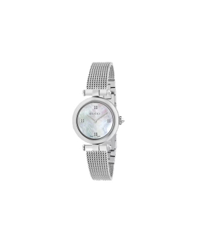 Montre Gucci Diamantissima 27mm quartz acier cadran nacre blanche bracelet acier maille milanaise