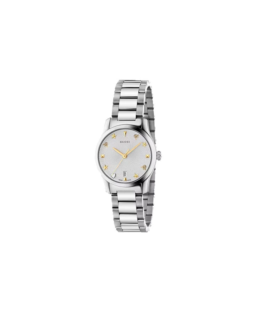 Montre Gucci G-Timeless quartz 27mm acier cadran argenté bracelet acier