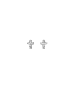 Boucles d'oreilles Djula croix or blanc diamants