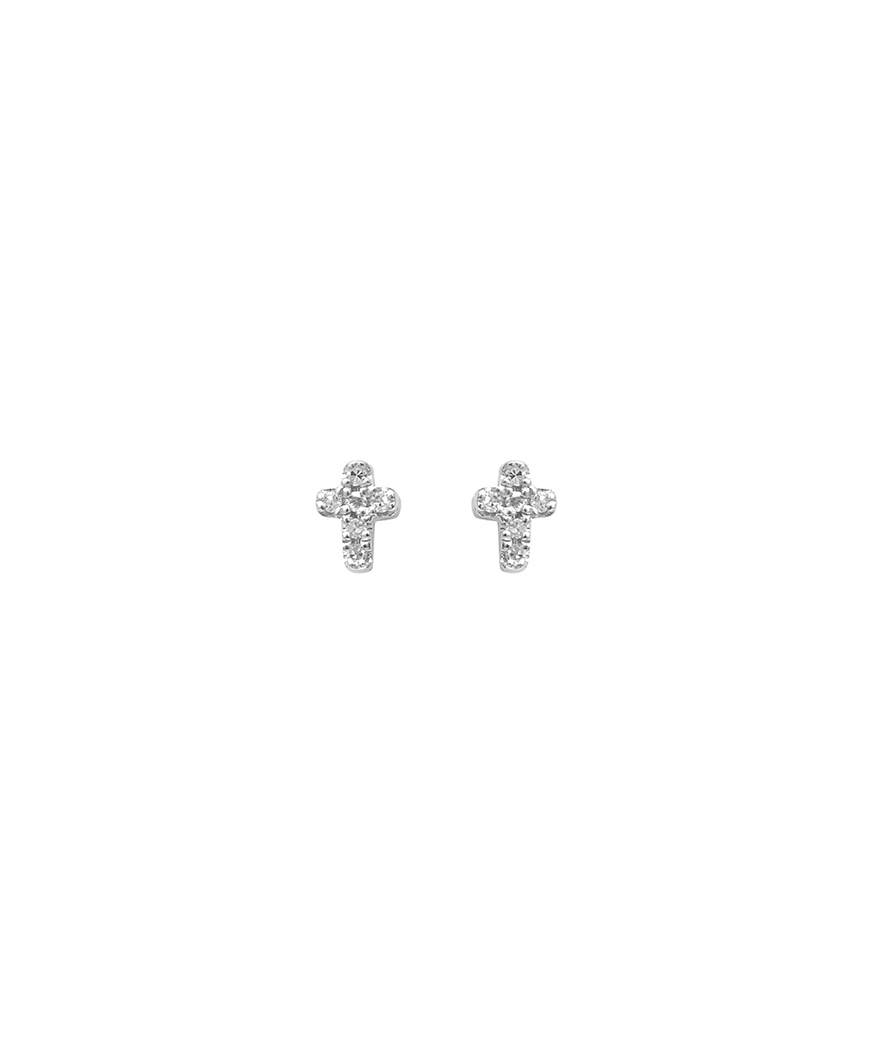 Boucles d'oreilles Djula croix or blanc diamants