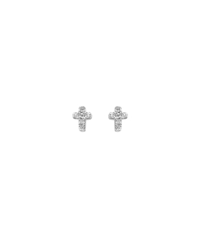 Boucles d'oreilles Djula croix or blanc diamants