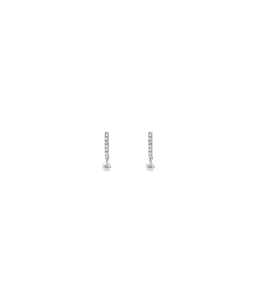 Boucles d'oreilles Djula or blanc barre pampille diamants