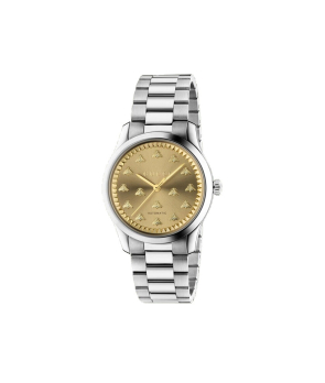 Montre GUCCI G-Timeless 38 mm automatique acier cadran or jaune brossé-soleil bracelet acier