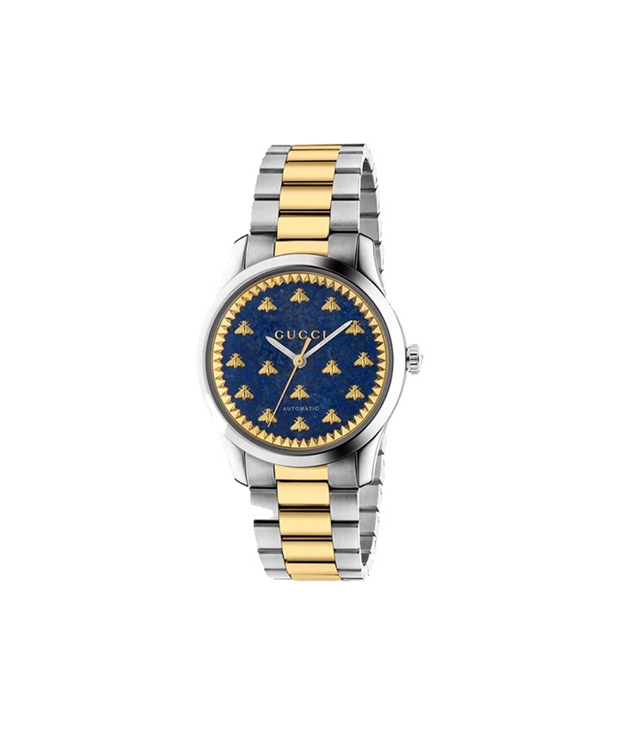 Montre GUCCI G-Timeless 38 mm automatique acier cadran lapis-lazuli bracelet acier et or jaune