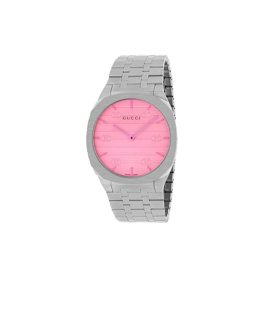 Montre GUCCI 25H 38mm quartz acier cadran rose bracelet maillons acier