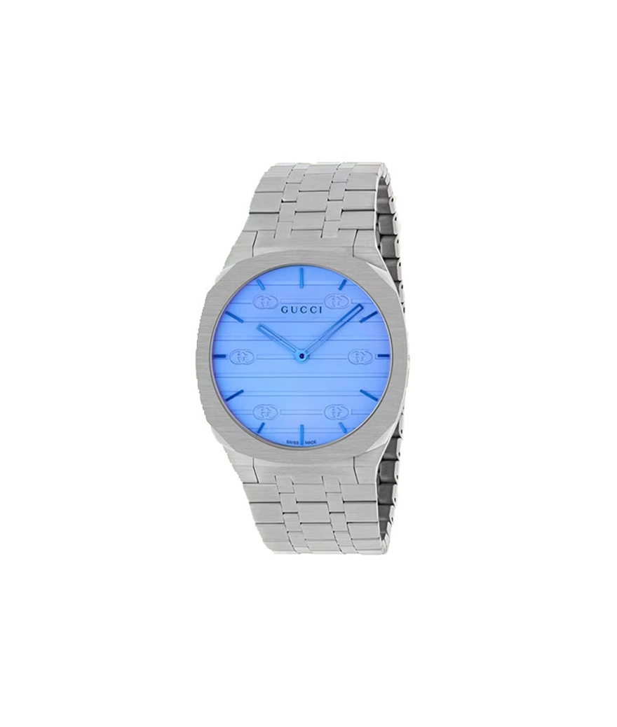 Montre GUCCI 25H 38mm quartz acier cadran bleu bracelet maillons acier