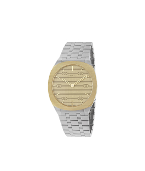 Montre GUCCI 25H 38mm quartz acier et plaqué or cadran plaqué or bracelet acier