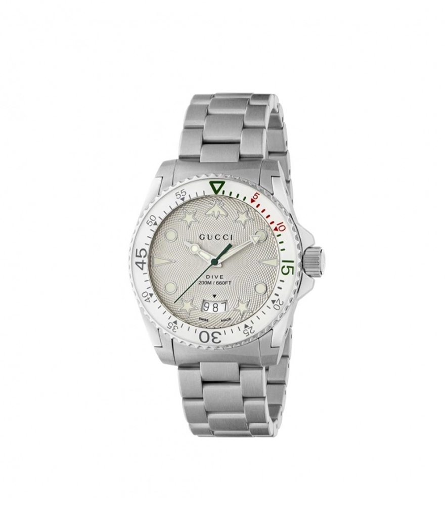 Montre Gucci Dive 40 mm quartz acier cadran argent bracelet acier