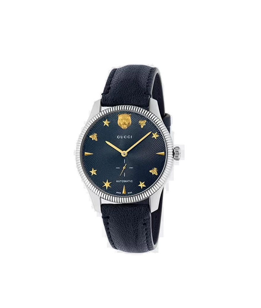 Montre Gucci G-Timeless 40mm quartz acier cadran guilloché bleu bracelet cuir