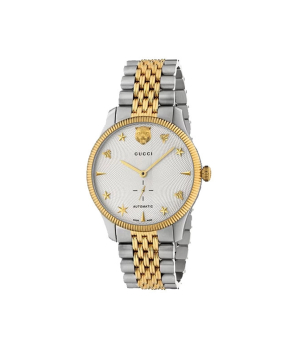 Montre Gucci G-Timeless 40mm quartz acier et PVD or jaune cadran guilloché blanc bracelet acier et PVD or jaune