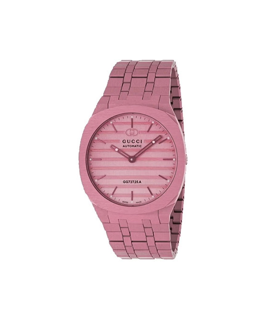 Montre GUCCI 25H 40mm automatique aluminium rose cadran rose bracelet maillons aluminium