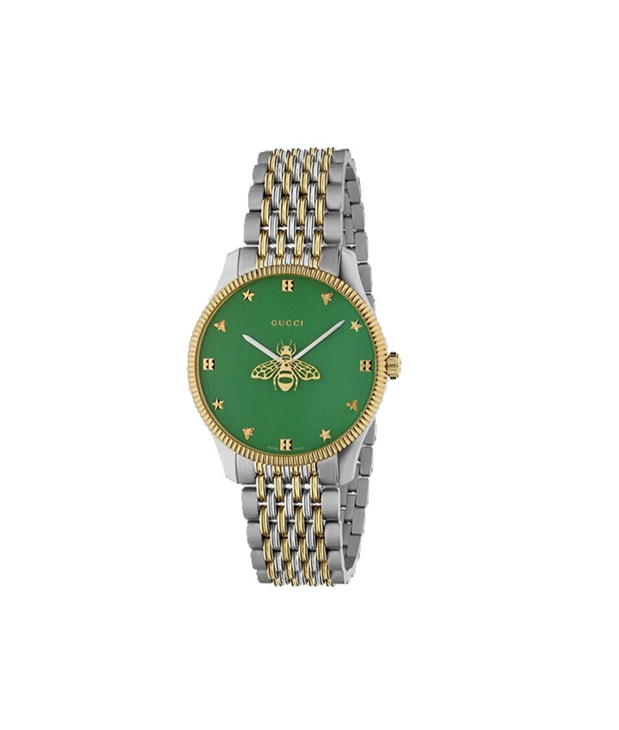 Montre GUCCI G-Timeless 36 mm PVD doré cadran vert bracelet acier PVD doré
