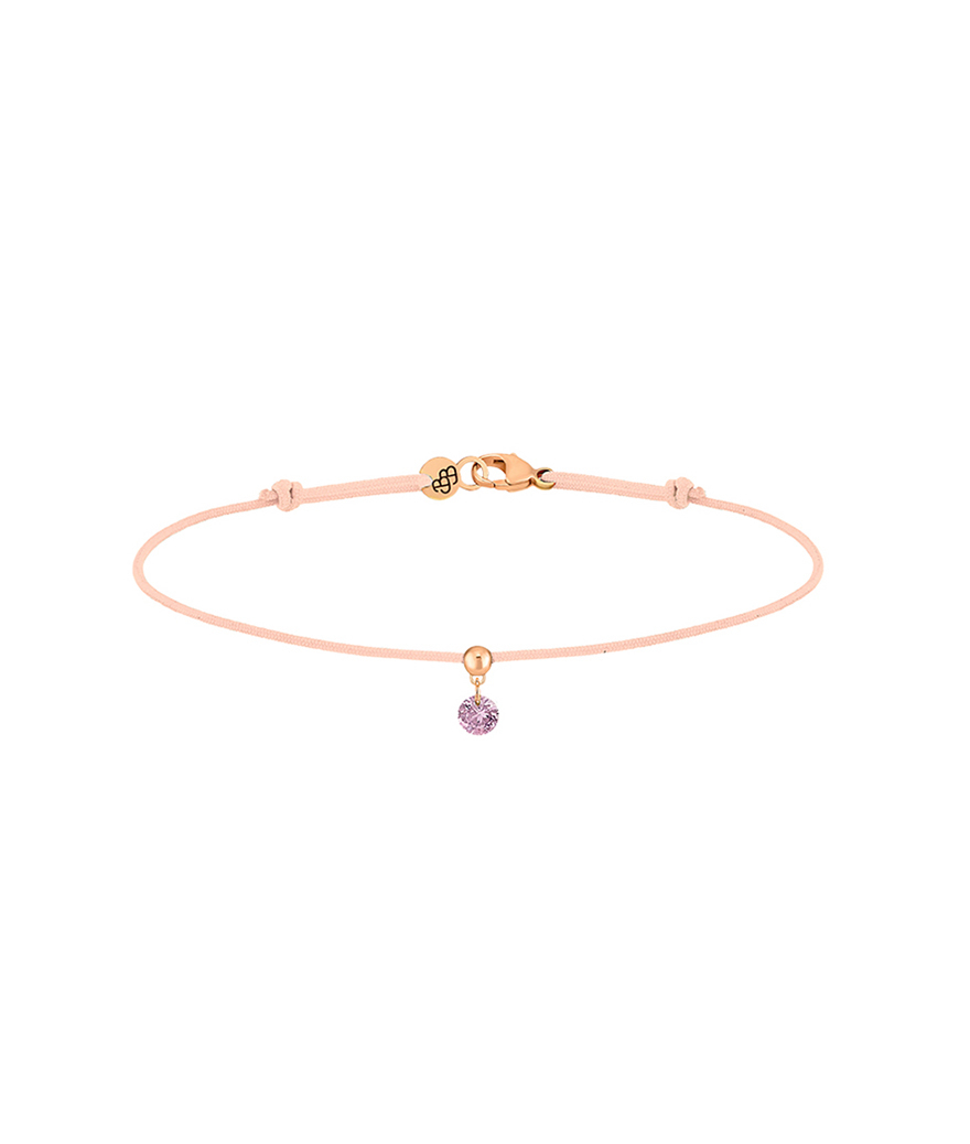 Bracelet La Brune et La Blonde cordon BB nude or rose saphir rose