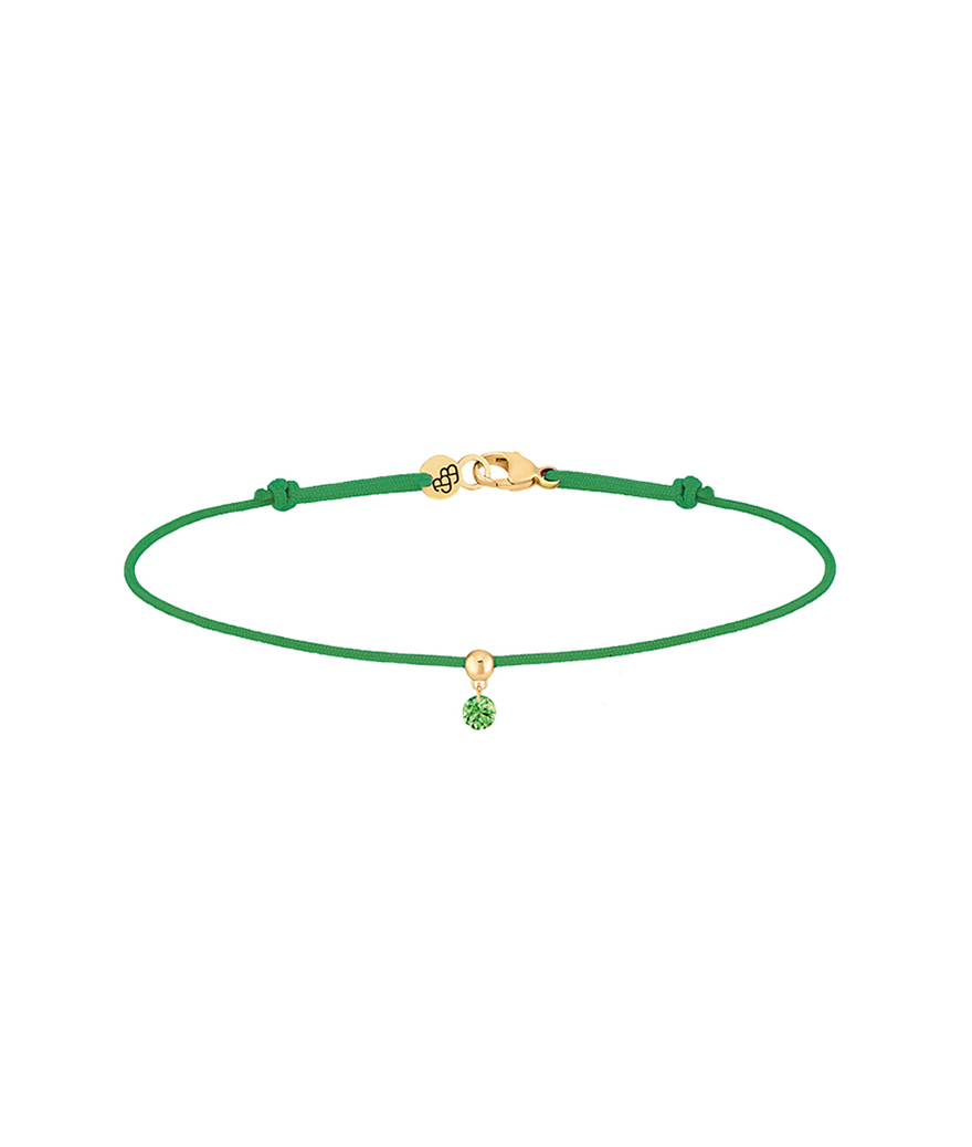 Bracelet La Brune et La Blonde Cordon BB vert or rose tsavorite