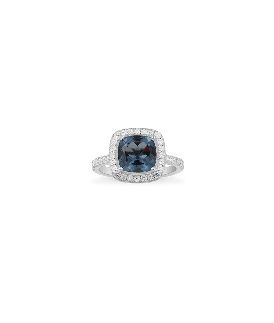 Bague APM Monaco argent pavé pierre carrée bleue