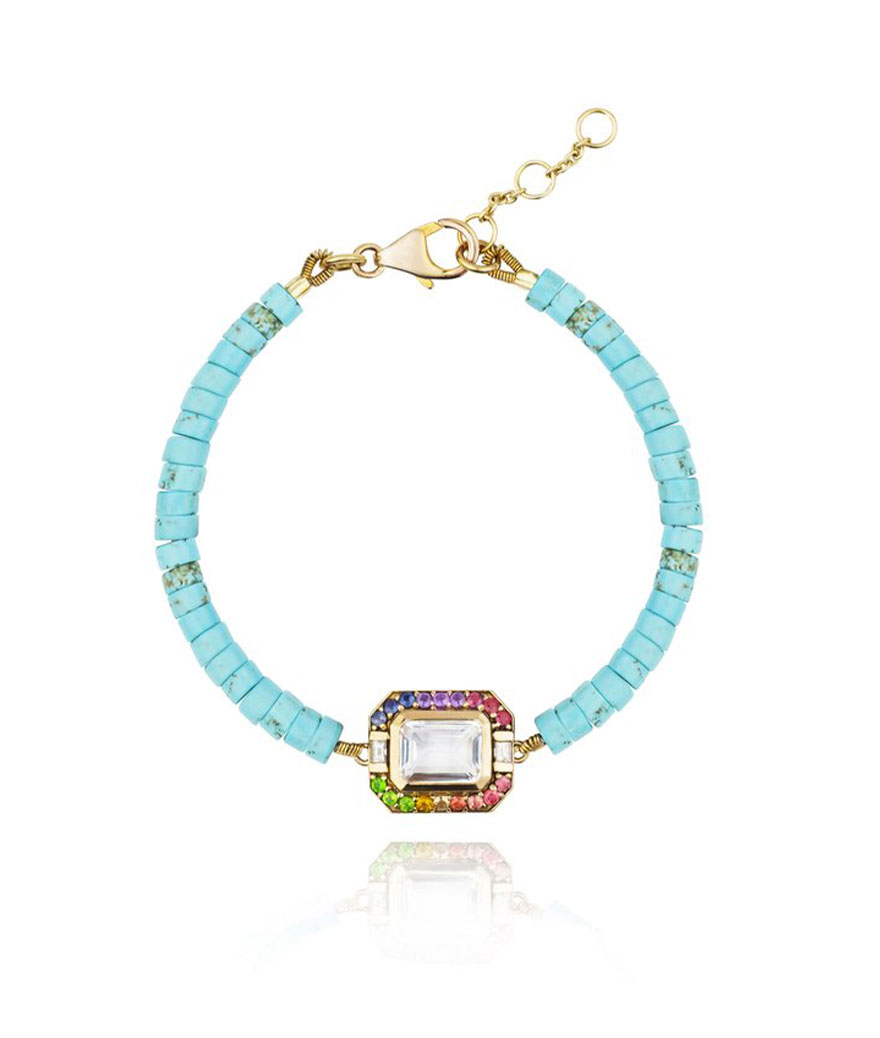 Bracelet Van den Abeele Hervine perles turquoise cristal et diamants