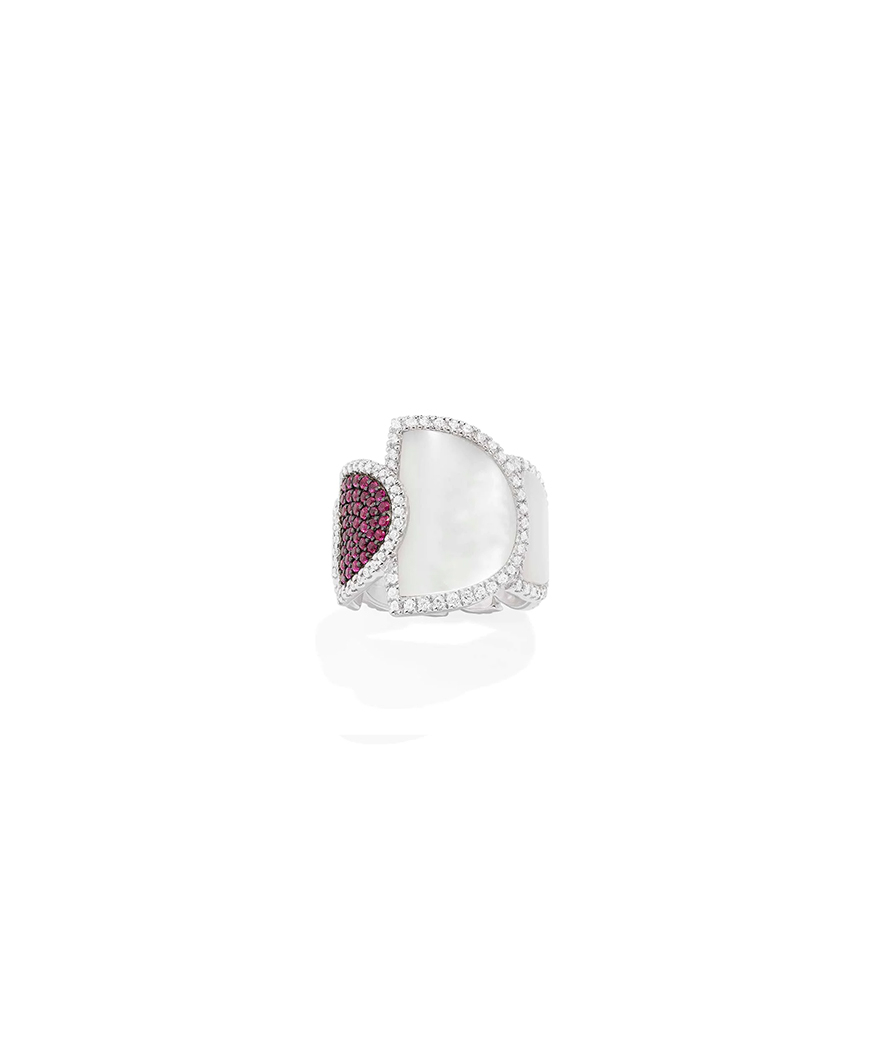 Bague APM Monaco Demi-Lune Fuchsia avec Nacre