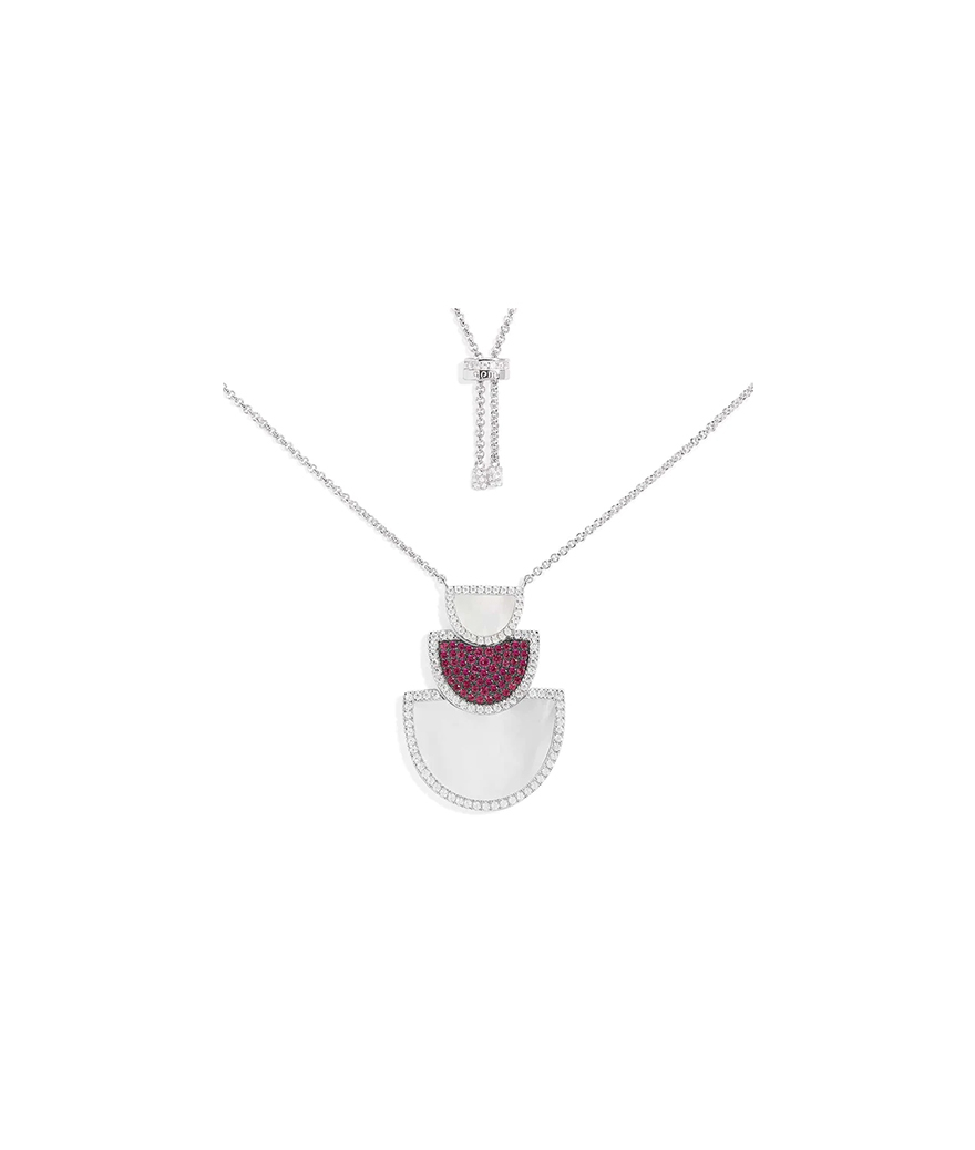 Collier APM Monaco Ajustable Fuchsia Demi-Lune avec Nacre