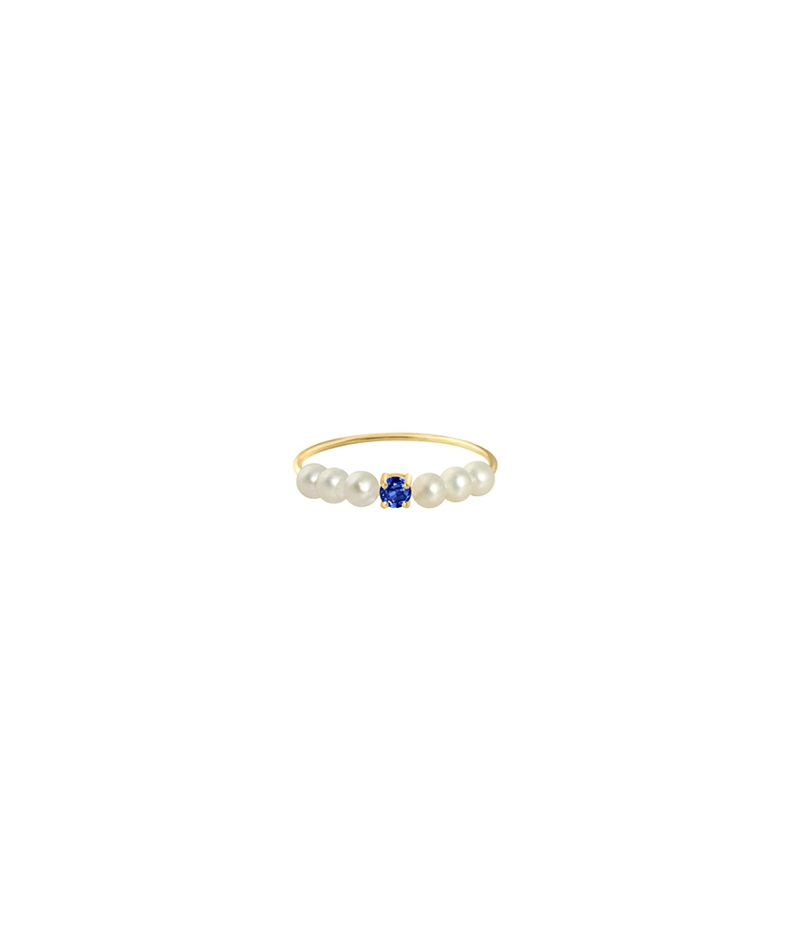 Bague Claverin Fresh Princess Or Jaune Perles Blanches et Saphir