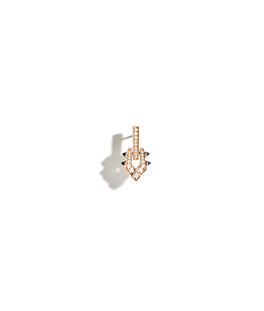 Boucle d'oreille Statement Spike Or Rose, Agates noires et diamants