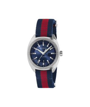 Montre GUCCI GG2570 41 mm quartz acier cadran bleu foncé bracelet nylon bleu et rouge