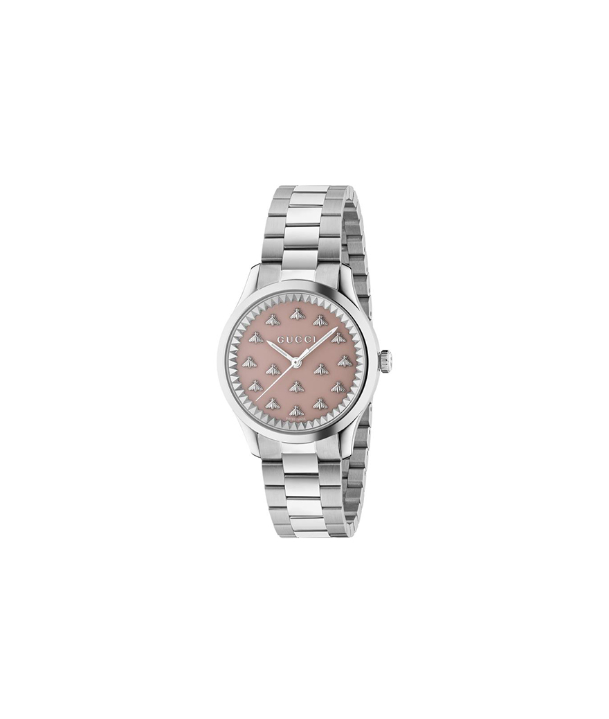 Montre GUCCI G-TIMELESS 32 mm quartz acier cadran laqué rose bracelet acier