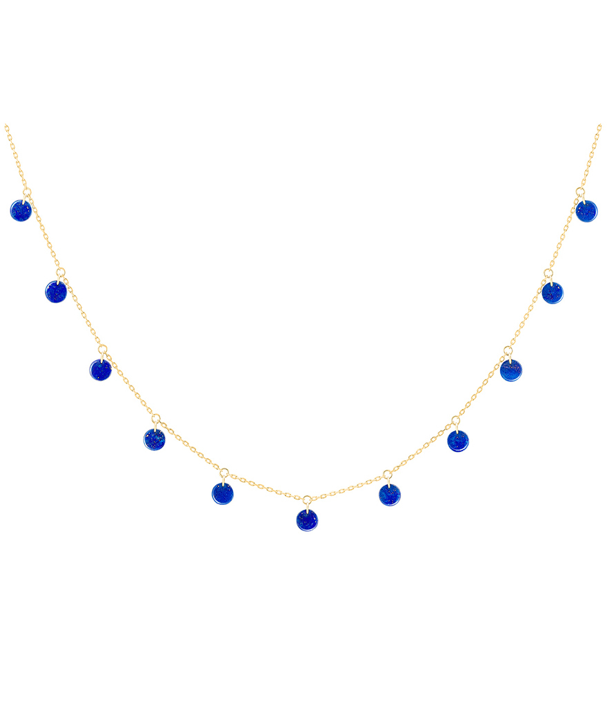 Collier La Brune et La Blonde Polka or jaune lapis lazuli 45cm