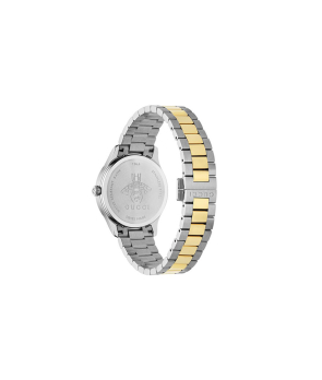 Montre Gucci G-Timeless quartz 32mm acier cadran argenté brossé soleil avec abeilles bracelet or jaune