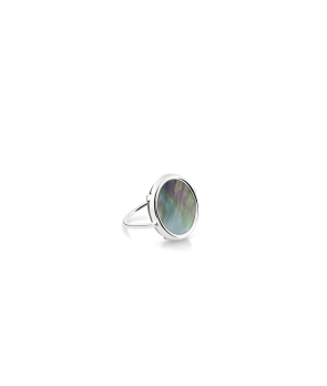 Bague Ginette NY Disc Ring or blanc nacre noir