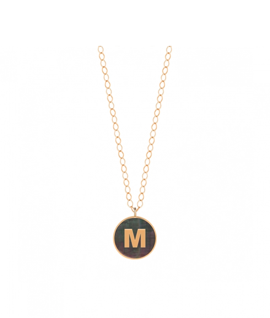 Collier Ginette NY Initial Ever Disc or rose nacre noire "M"