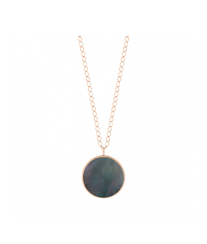 Collier Ginette NY Jumbo Ever Disc on chain or rose nacre noire