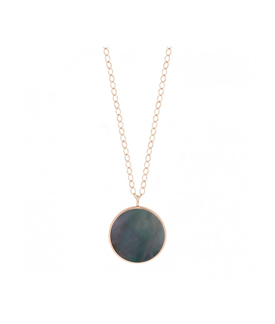 Collier Ginette NY Jumbo Ever Disc on chain or rose nacre noire